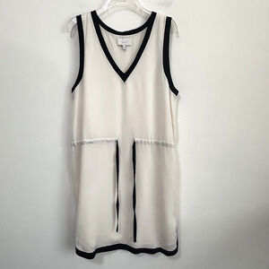 Adam Lippes Dress L Cream Sleeveless SILK Drawstring Waist Classic Short Party